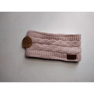 Britts Knits Womens Blush Pink Cable Knit Head Warmer Faux Fur Lined